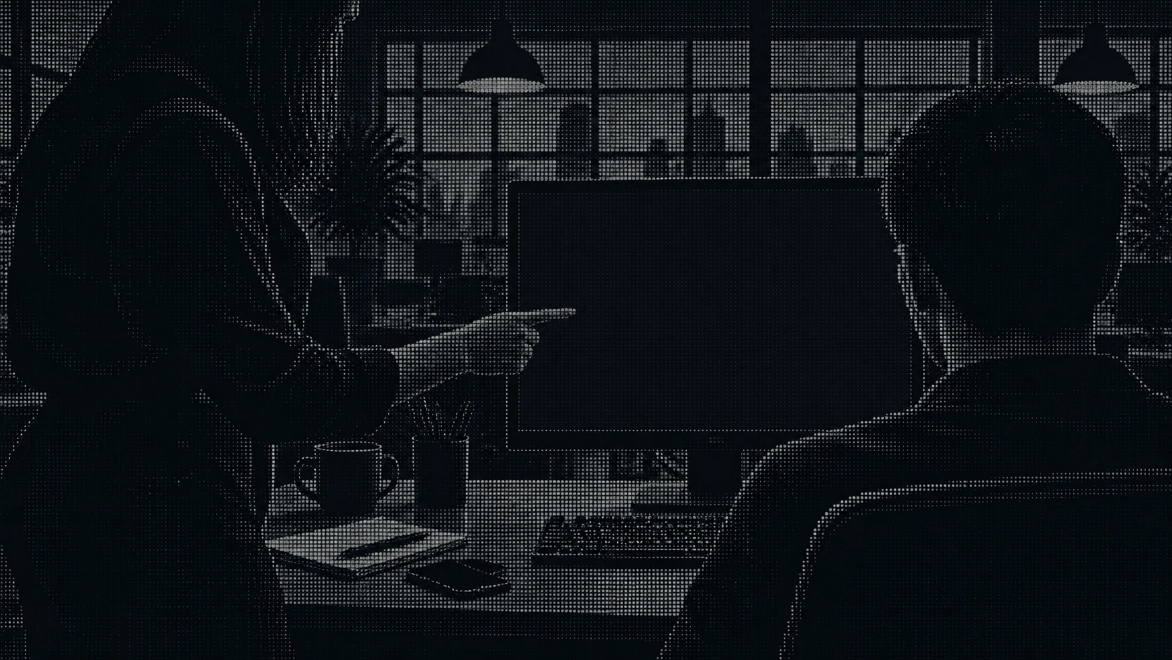 Illustration of two colleagues working through a task at a desk